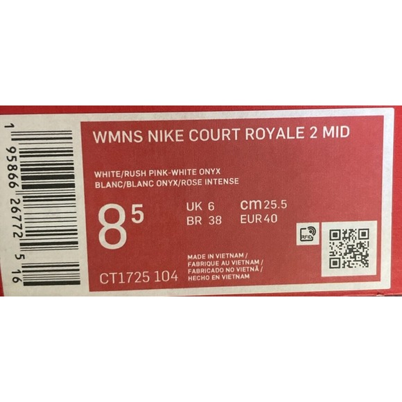 Nike Court Royale 2 Mid CT1725 White Pink Workout Shoes Womens 8.5 NEW In Box - Picture 9 of 12